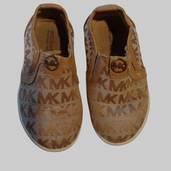 Michael Kors Kids' Slip-On Sneakers Logo Tan/Brown MK Logo 7 - Picture 3 of 7